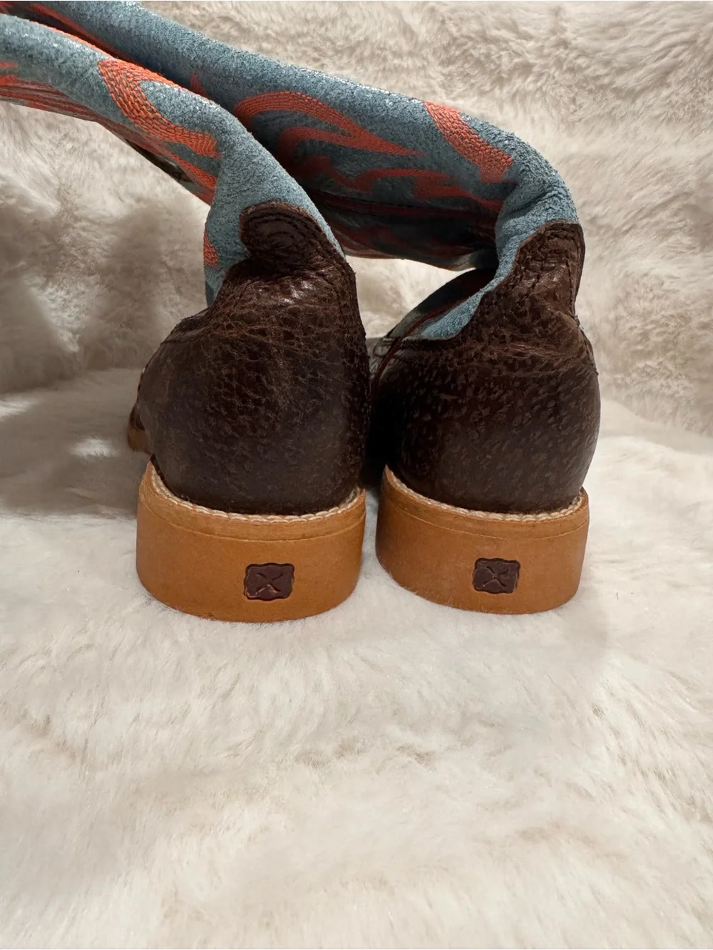 Twisted X Brown Leather Western Boots with Turquoise and Orange Shaft